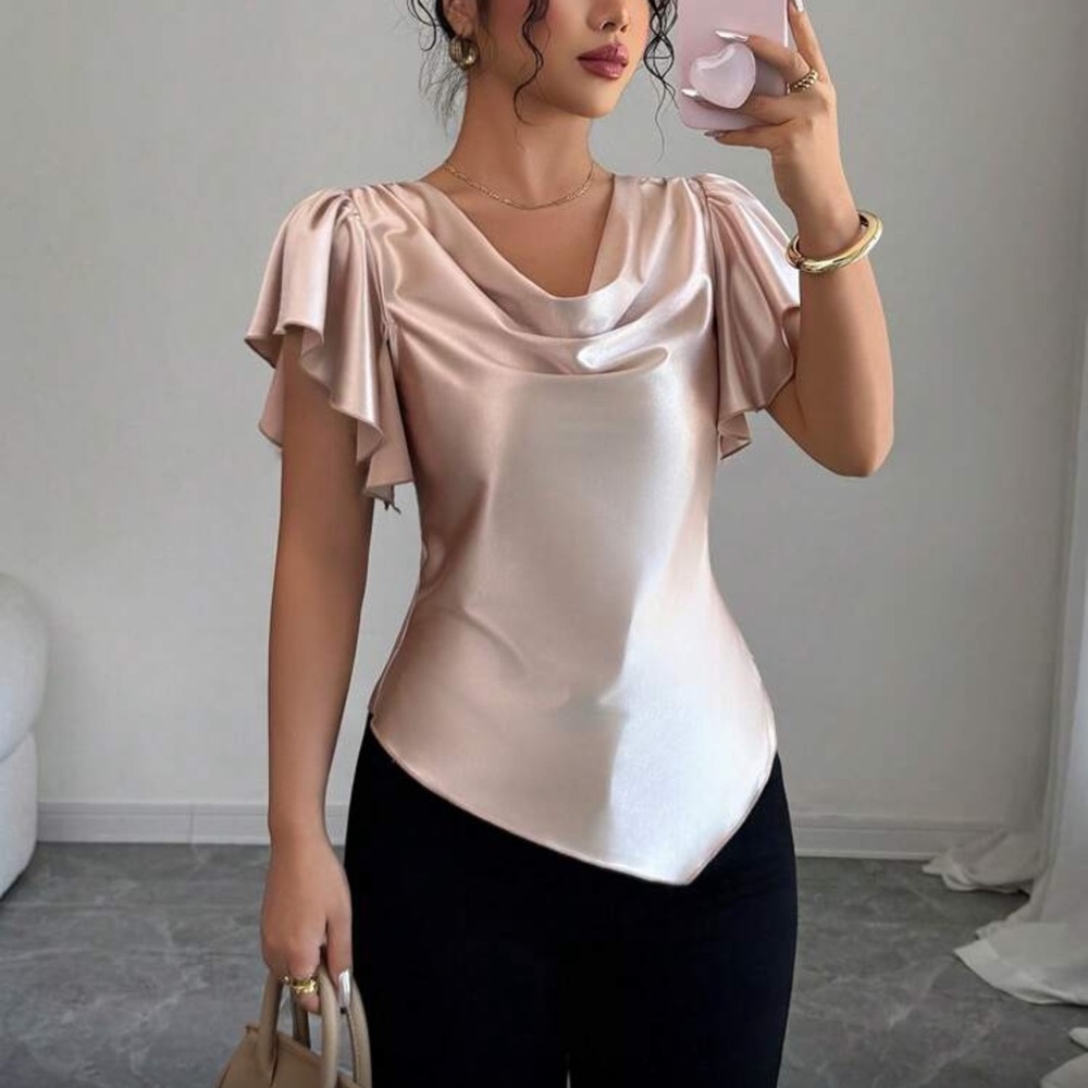 Elegant Cream Satin Women's Top